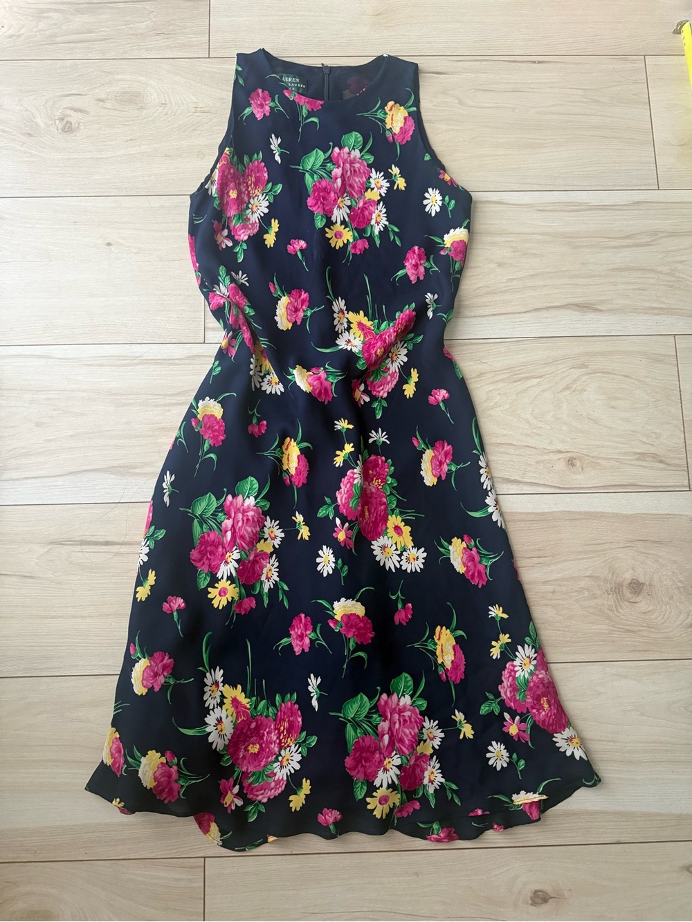 Ralph Lauren Navy Floral 100% Silk Dress